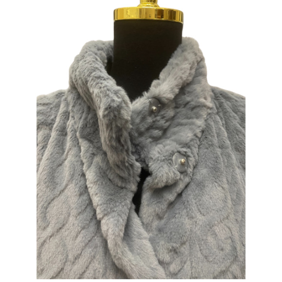 DENNIS BASSO Faux Fur Gray Textured Coat Jacket 3X 4XL Stand Collar QVC - Picture 6 of 11